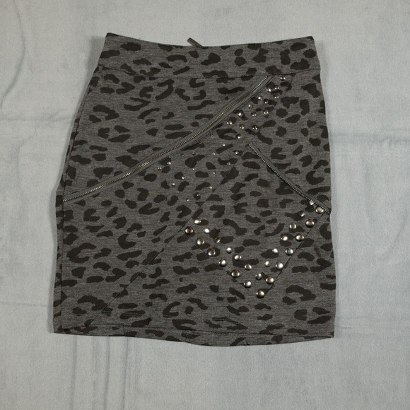 Kardashian Kollection Pencil Skirt Womens XS Gray Leopard Studded Stretch Zipper - Picture 1 of 8